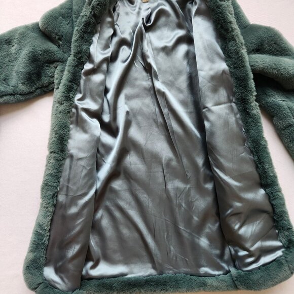Lovestitch Electric Feel Pine Green Faux Fur Coat Soft Cozy Warm Winter Medium - Picture 6 of 13